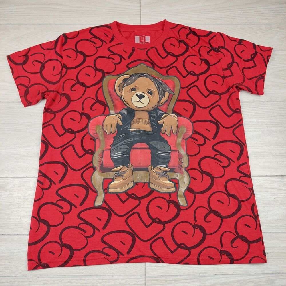 Bailey Apparel Hustle Bear T Shirt Mens XL Red Graphic Legend Hip Hop City Urban